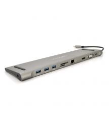 Хаб-конвертор Type-C (папа) на Type-C(мама) + USB3.0*3(мама) + HDMI(мама) + VGA(мама) + jack3.5(мама) + SD - TF + RJ45, 10 см, S