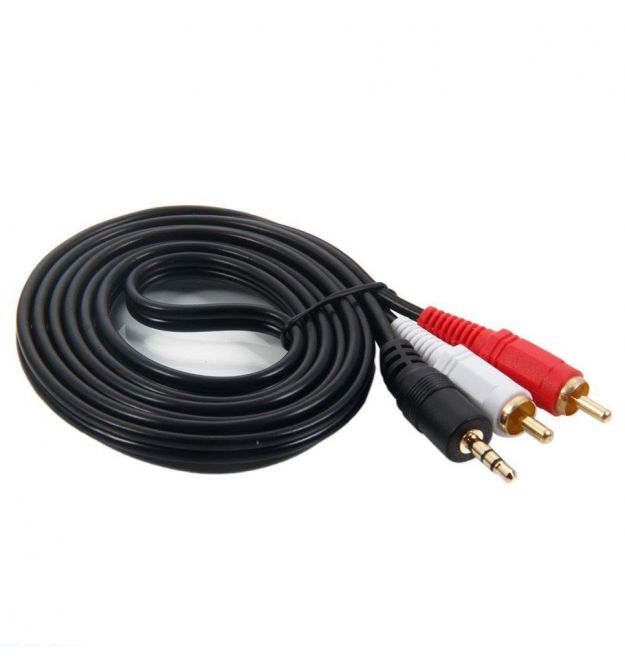 Кабель DC3.5 (папа) 2хRCA (папа), GOLD Jack, CU, Stereo, круглый, Black, 5,0 м, (Пакет) Q200