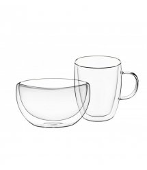 Набор для завтрака Ardesto, чашка 270 мл и пиала 500 мл, с двойными стенками, боросиликатное стекло