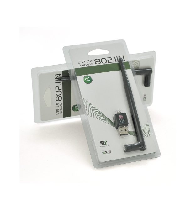 Беспроводной сетевой адаптер с антенной 20см 5DBI Wi-Fi-USB Merlion LV-UW02RK-5DB, 802.11bgn, 300MB, 2.4 GHz, WIN7 - XP - Vista