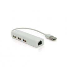 Контроллер USB 2.0 to Ethernet VEGGIEG - Сетевой адаптер 10 - 100Mbps с проводом, RTL-8152B+FE2.2S + 3 порта USB2.0, White, Blis