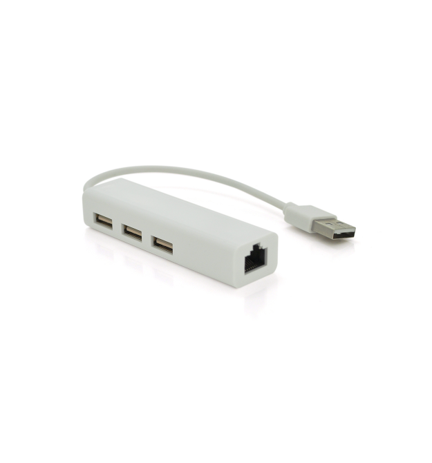 Контроллер USB 2.0 to Ethernet VEGGIEG - Сетевой адаптер 10 - 100Mbps с проводом, RTL-8152B+FE2.2S + 3 порта USB2.0, White, Blis
