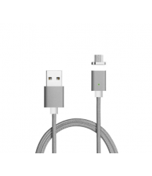 Магнитный кабель USB 2.0 - Micro, 1m, 2А, индикатор заряда, тканевая оплетка, съемник, Gray, Blister
