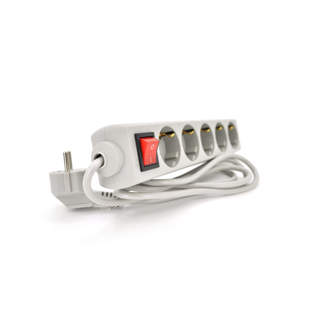 Сетевой удлинитель RITAR G530CU, 220В 10А, 5 розеток, 3,0 м, сечение 3х0,75мм CU, серый Q30