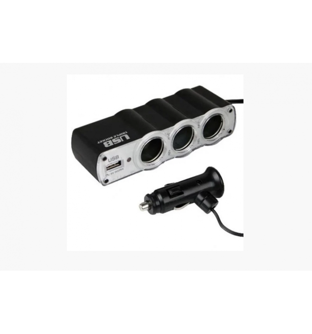 АЗУ розгалужувач WEIFENG, 12V-3 * 12V + USB, Silver, Blister