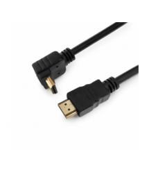 Кабель HDMI-HDMI 1,5m, v1.4, OD-7.5mm, круглий Black, конектор Black 90 кутовий