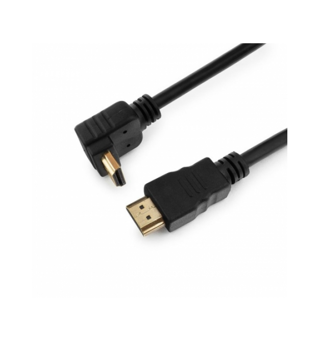 Кабель HDMI-HDMI 1,5m, v1.4, OD-7.5mm, круглий Black, конектор Black 90 кутовий