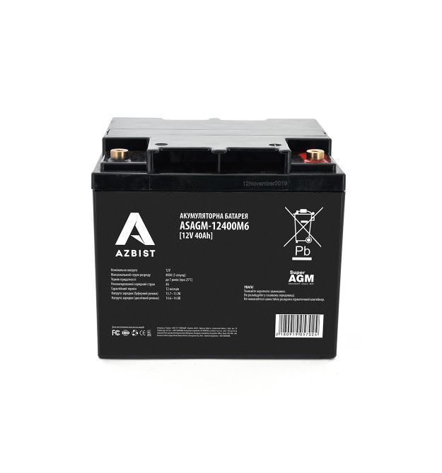 Аккумулятор AZBIST Super AGM ASAGM-12400M6, Black Case, 12V 40.0Ah ( 205 x171 x 196 ) Q1
