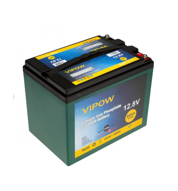 Акумуляторна батарея Vipow LiFePO4 12,8V 50Ah з вбудованою ВМS платою 40A, (229*138*208) Q2