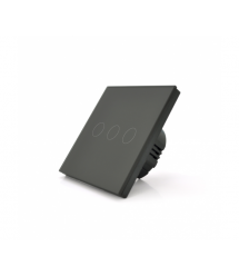 Сенсорный выключатель с заземлением + WiFi управление, трехканальный, черный, 86х86х35мм