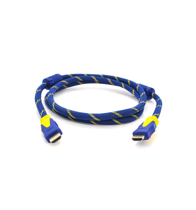 Кабель HDMI-HDMI 1.5m, v1.4, OD-8.0mm, 2 фильтра, оплетка, круглый Blue - Yellow, коннектор Blue - Yellow, (Пакет) Q150