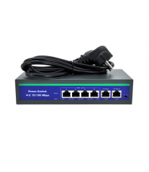 Коммутатор POE 48V с 4 портами POE 100Мбит + 2 порт Ethernet (UP-Link) 100Мбит, корпус – металл, Black, БП встроенный, Q20