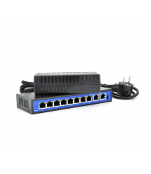 Коммутатор POE 48V с 8 портами POE 100Мбит + 2 порт Ethernet (UP-Link) 100Мбит, корпус - металл, Black, БП в комплекте, Q18