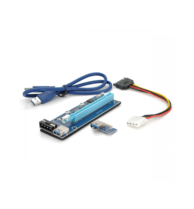 Riser PCI-EX, x1-x16, 4-pin MOLEX, SATA-4Pin, USB 3.0 AM-AM 0,6 м (синий) , конденсаторы CS 220 16V, Пакет