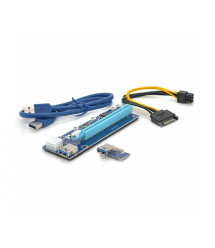 Райзер PCI-EX, x1-x16, 6-pin, SATA-6Pin, USB 3.0 AM-AM 0,6 м (синий) , конденсаторы CS 220 16V, Пакет