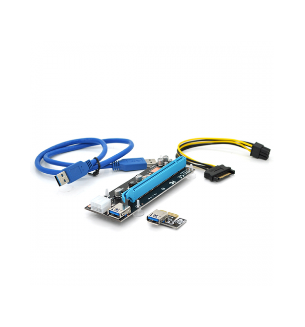 Riser PCI-EX, x1-x16, 6-pin, SATA-6Pin, USB 3.0 AM-AM 0,6 м (черный) , конденсаторы CS 220 16V, Пакет