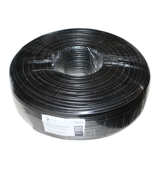 Кабель коакс. с питанием+трос RITAR BM100-RG59+2x0.5mm+1x1.2mm, 0,81 мм.CU, 64x0.12m CCA желтый экран, 75 Ом, FPE, 6,91мм черная