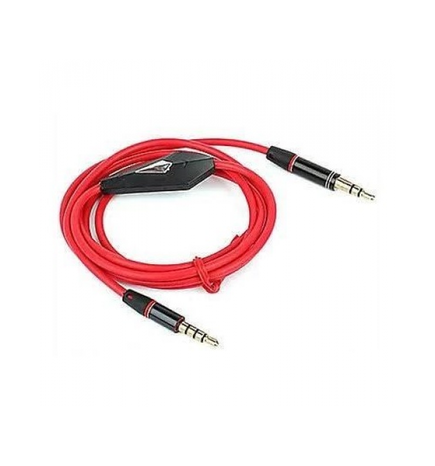 Кабель AUX с микрофоном Audio DC3.5 папа-папа 1.0м, CCA Stereo Jack, (круглый) Red cable, Box