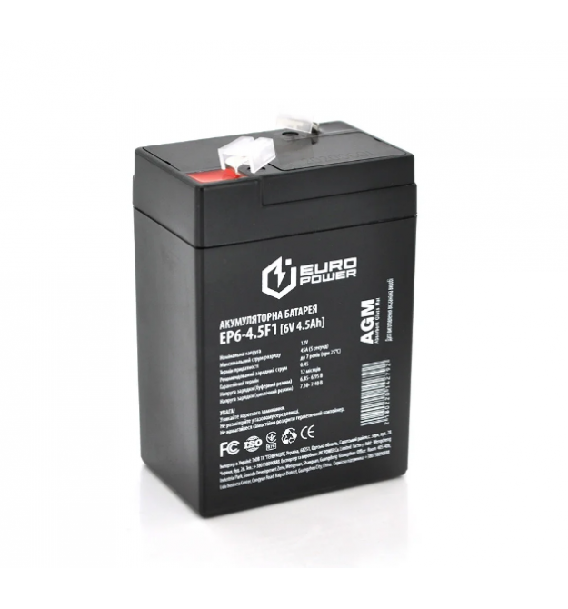 Аккумуляторная батарея EUROPOWER AGM EP6-4.5F1 6 V 4.5 Ah ( 70 x 47 x 100 (105) ) Black Q20