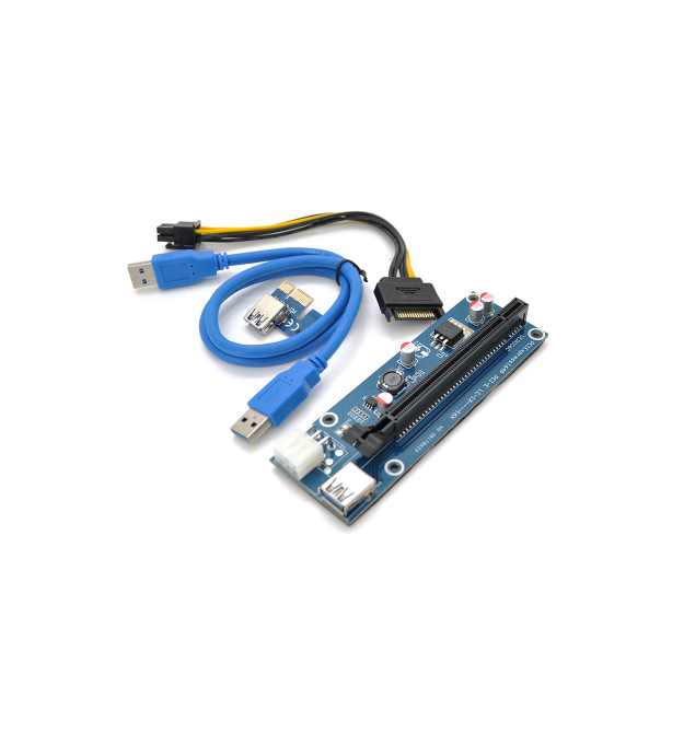 Riser PCI-EX, x1-x16, 6-pin, SATA-6Pin, USB 3.0 AM-AM 0,6 м (синий) , конденсаторы HS06 - 270, Пакет