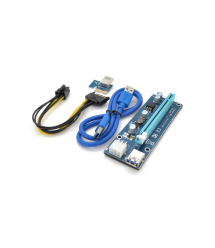 Riser PCI-EX, x1-x16, 6-pin, SATA-6pin , USB 3.0 AM-AM 0,6 м (Синій), конденсатори P5K