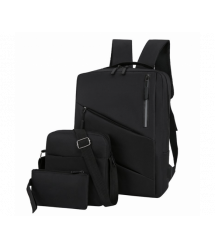 Набор из Рюкзака для ноутбука ,сумки и кошелька 15.6, материал нейлон, выход под USB-кабель, черный, Q80