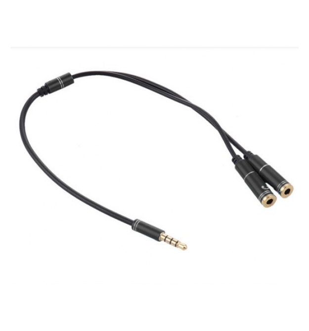 Разветвитель аудио для наушников и микрофона, Jack 3.5 (папа ) 4 pin -2*Jack 3.5(мама) 3 pin , круглый в оплетке, Пакет