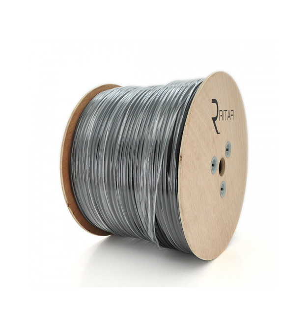 Кабель коаксиальный с питанием RITAR B305-RG59CU+2x0.5mm CU, 0,81 мм.CU, 64x0.12m CCA , 75 Ом, FPE, оболочка 6,91мм черный PVC, 