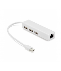 Контроллер Type-C to Ethernet Мережеий адаптер 10 - 100Mbps з проводом + 3 порти USB3.0, White, Blister-Box
