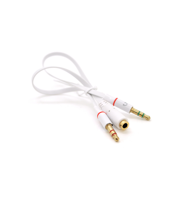 Сплиттер Jack 3.5 (мама ) 2 pin -2*Jack 3.5(папа) 2 pin , плоский, White Пакет