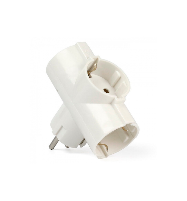 Розетка тройник с заземлением Т- образный, White, Q6
