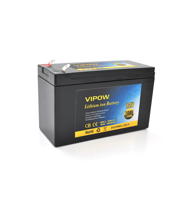Аккумуляторная батарея литиевая Vipow 12 V 10A с элементами Li-ion 18650 со встроенной ВМS платой, (3S5P) (151х65х94(100))мм
