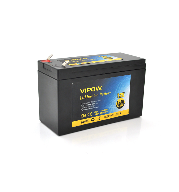 Акумуляторна батарея літієва Vipow 12 V 12A з елементами Li-ion 18650 з вбудованою платою ВМS, (3S6P) (151х65х94(100))мм