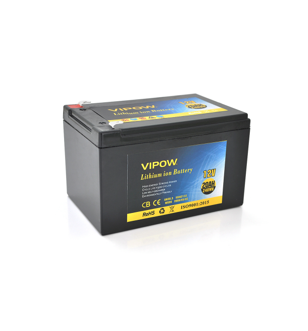 Акумуляторна батарея літієва Vipow 12 V 20A з елементами Li-ion 18650 з вбудованою платою ВМS, (3S10P) (151х98х95(101))мм