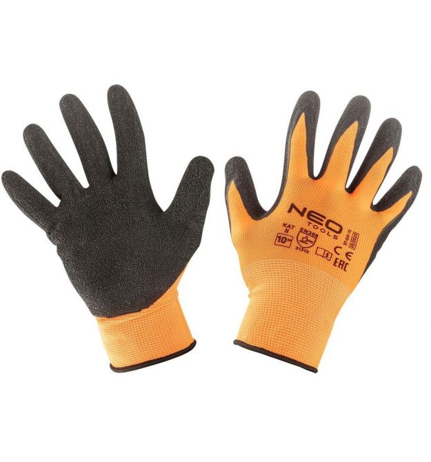 Neo Tools Рукавички робочі, латексне покриття, поліестер, р.10, помаранчевий