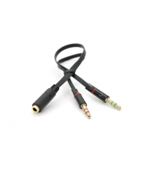 Сплиттер Jack 3.5 (мама ) 2 pin -2*Jack 3.5(папа) 2 pin , плоский, Black, Пакет
