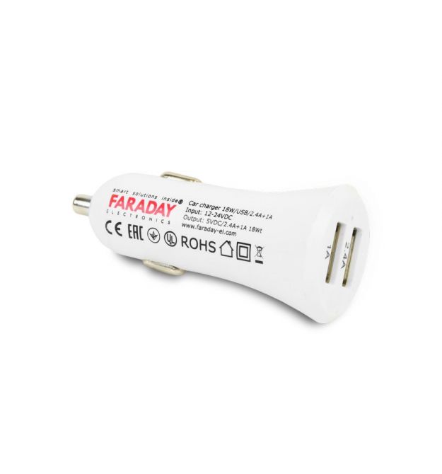 Автомобильное зарядное устройство Faraday Electronics 18 Вт USB CAR с 2 USB выходами 2.4 А и 1 А