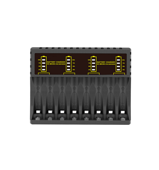 Зарядное устройство универсальное PUJIMAX, 8 каналов, LED инд., поддерживает Li-ion, Ni-MH и Ni-Cd AA (R6), ААA (R03), AAAA, С (