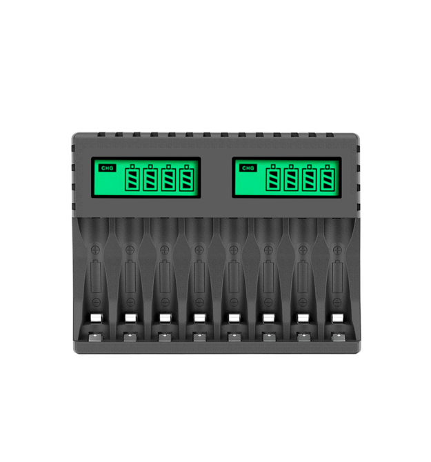 Зарядное устройство универсальное PUJIMAX, 8 каналов, LED инд., поддерживает Li-ion, Ni-MH и Ni-Cd AA (R6), ААA (R03), AAAA, С (