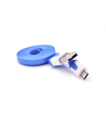 Кабель USB 2.0 (AM - Miсro 5 pin) 1,0м, (плоский) Blue, OEM
