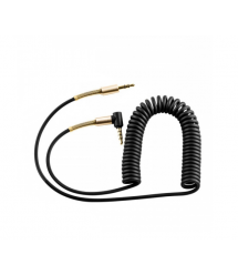 Кабель AUX Audio DC3.5 папа-папа 1.5м пружина, CCA Stereo Jack, (круглый) Black cable, Box