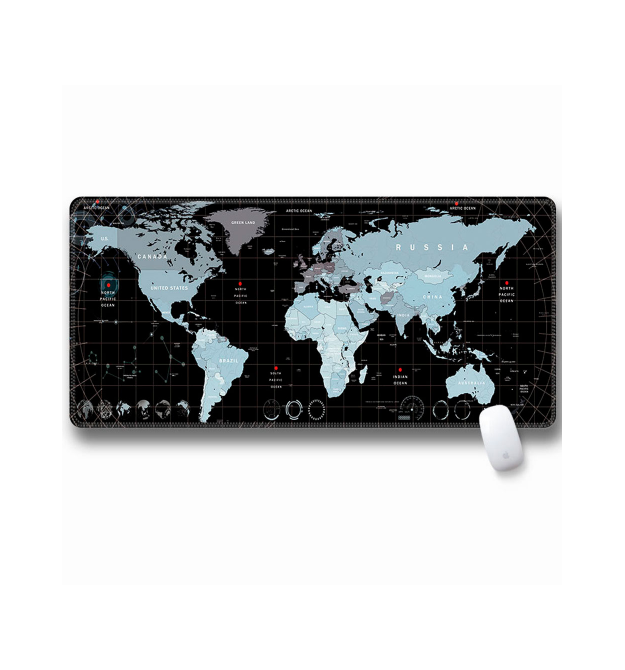 Коврик 300*700 тканевой Карта мира с боковой прошивкой, толщина 3 мм, цвет Black-silver, Пакет