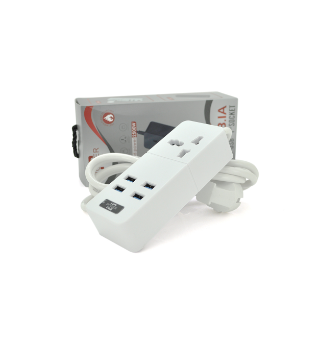 Сетевой фильтр ТВ-Т06, 1 розетка + 4 USB, 2 м, сечение 3х0,75мм, 2500W, White, Box