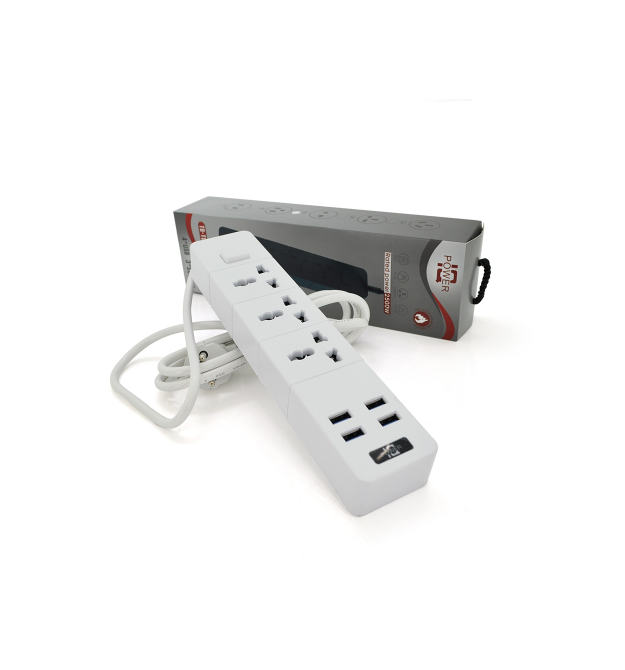 Сетевой фильтр ТВ-Т08, 3 розетки + 4 USB, 2 м, сечение 3х0,75мм, 2500W, White, Box
