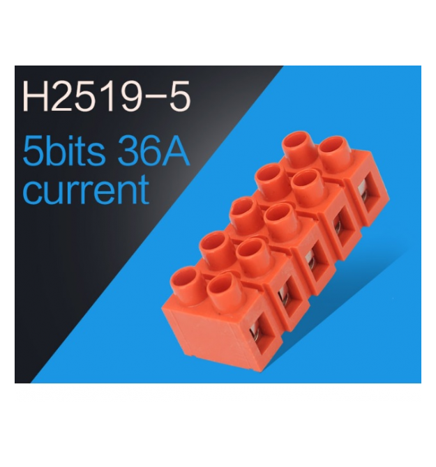 Клеммный блок H2519-5P 36A - 660V, материал медь, сечение провода 0.5-6мм2