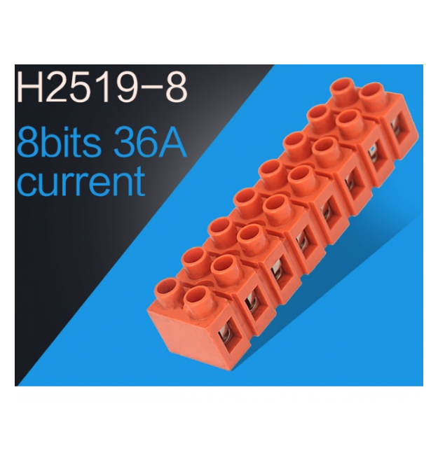 Клеммный блок H2519-8P 36A - 660V, материал медь, сечение провода 0.5-6мм2