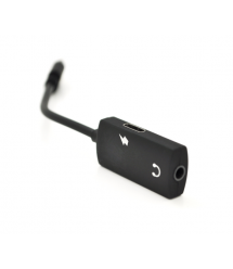 Переходник KIN KY-203 Type-C(M) -Type-C(F) + Jack 3.5mm(F), 5см, Black, Box