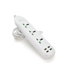 Мережевий фільтр ТВ-Т16, 3 розетки + 4 USB, 2 м, перетин 3х0,75мм, 3000W, White, Box
