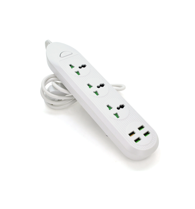 Сетевой фильтр ТВ-Т16, 3 розетки + 4 USB, 2 м, сечение 3х0,75мм, 3000W, White, Box