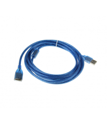 Удлинитель USB 2.0 AM - AF, 1.5m, 1 феррит, прозрачный синий Q250